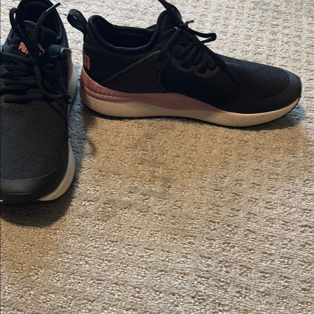 Puma Black and Pink Sneakers with Textured Upper and Thick Sole